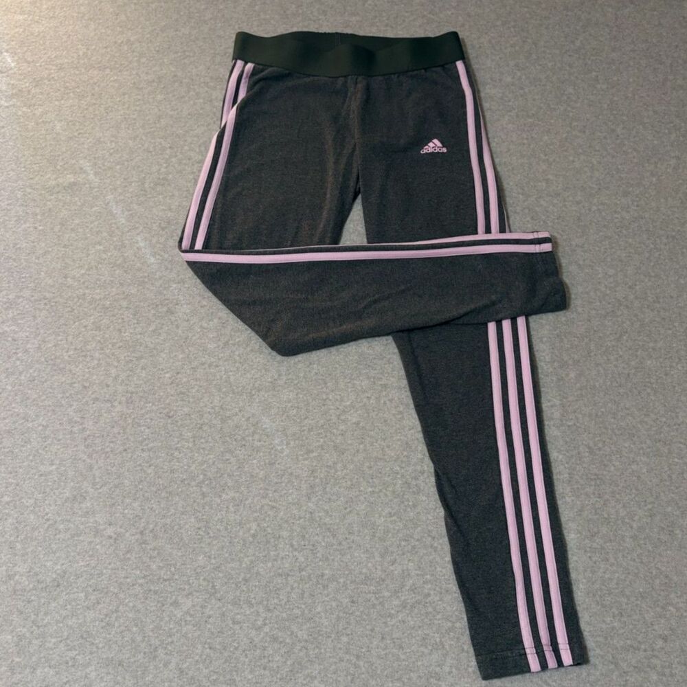 Adidas Women’s M Gray Pink 3-Stripes Leggings Athletic Workout Pants